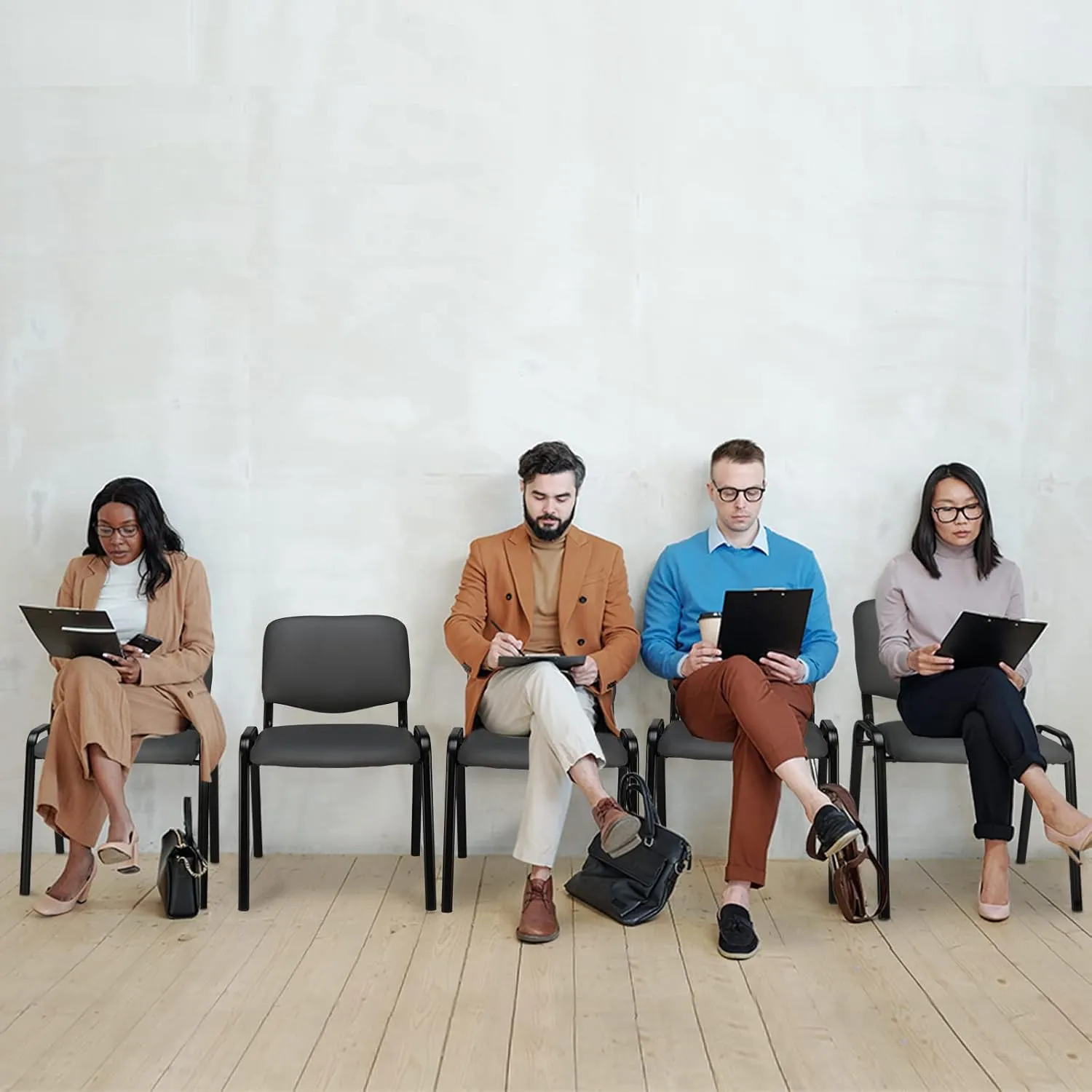 VINGLI Grey Waiting Room Chairs - 10-Pack PU Stackable Chairs Set for Conference Rooms, Offices & Lobbies, Simple & Space-Saving