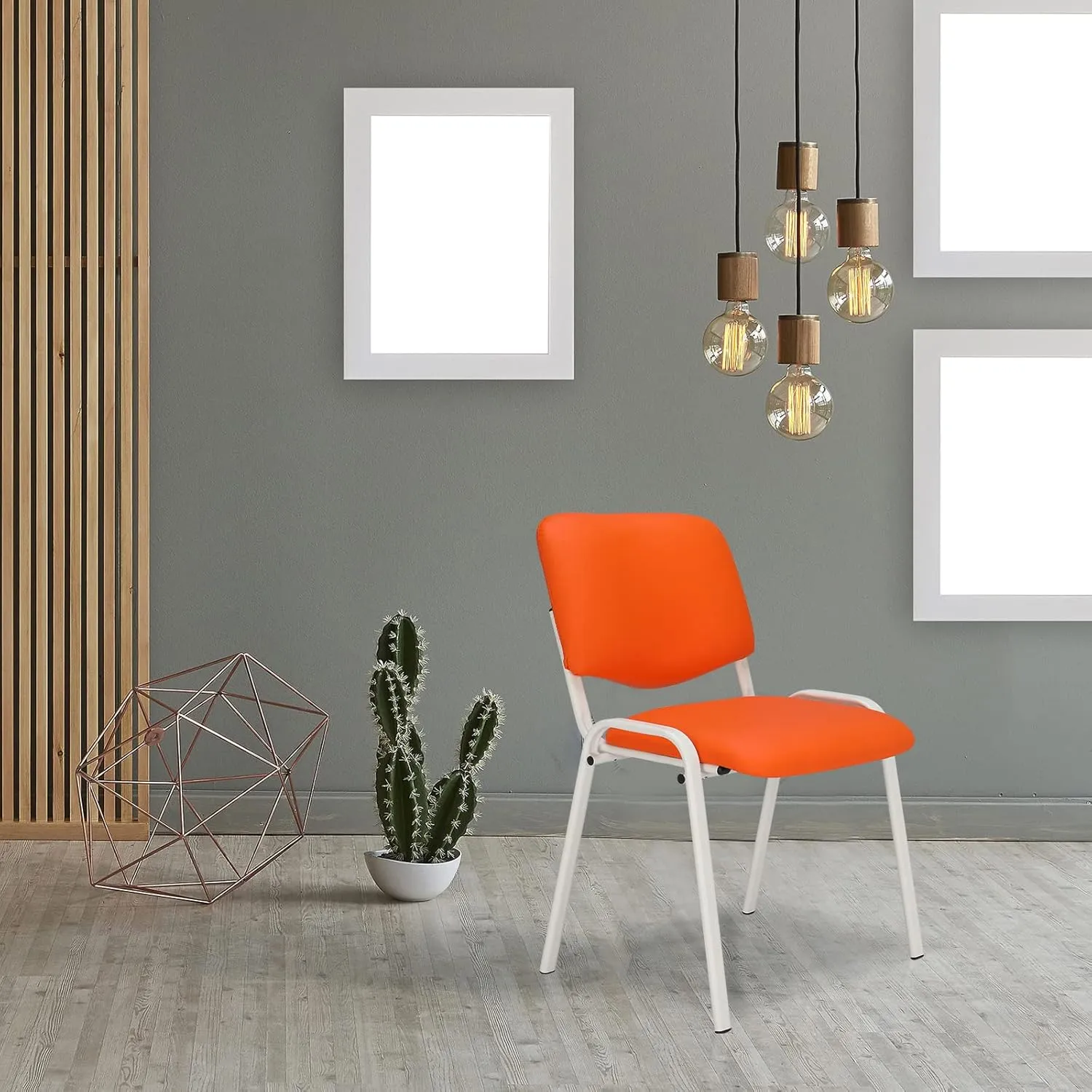 VINGLI Orange 10-Pack PU Stackable Chairs Set for Waiting Room, Church, Conference, Office Guest & Reception, Meeting, Lobby - Simple & Space-Saving
