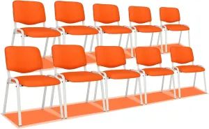 VINGLI Orange 10-Pack PU Stackable Chairs Set for Waiting Room, Church, Conference, Office Guest & Reception, Meeting, Lobby - Simple & Space-Saving