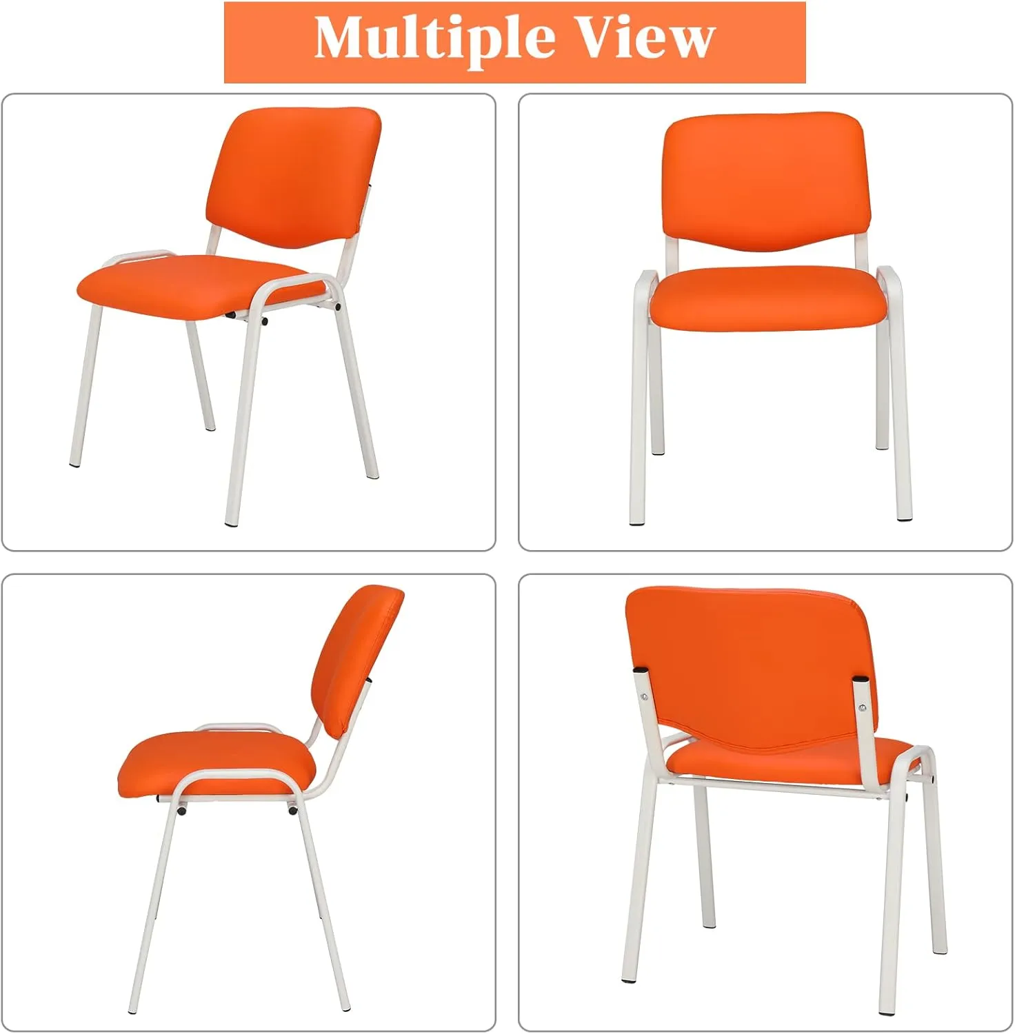 VINGLI Orange 10-Pack PU Stackable Chairs Set for Waiting Room, Church, Conference, Office Guest & Reception, Meeting, Lobby - Simple & Space-Saving