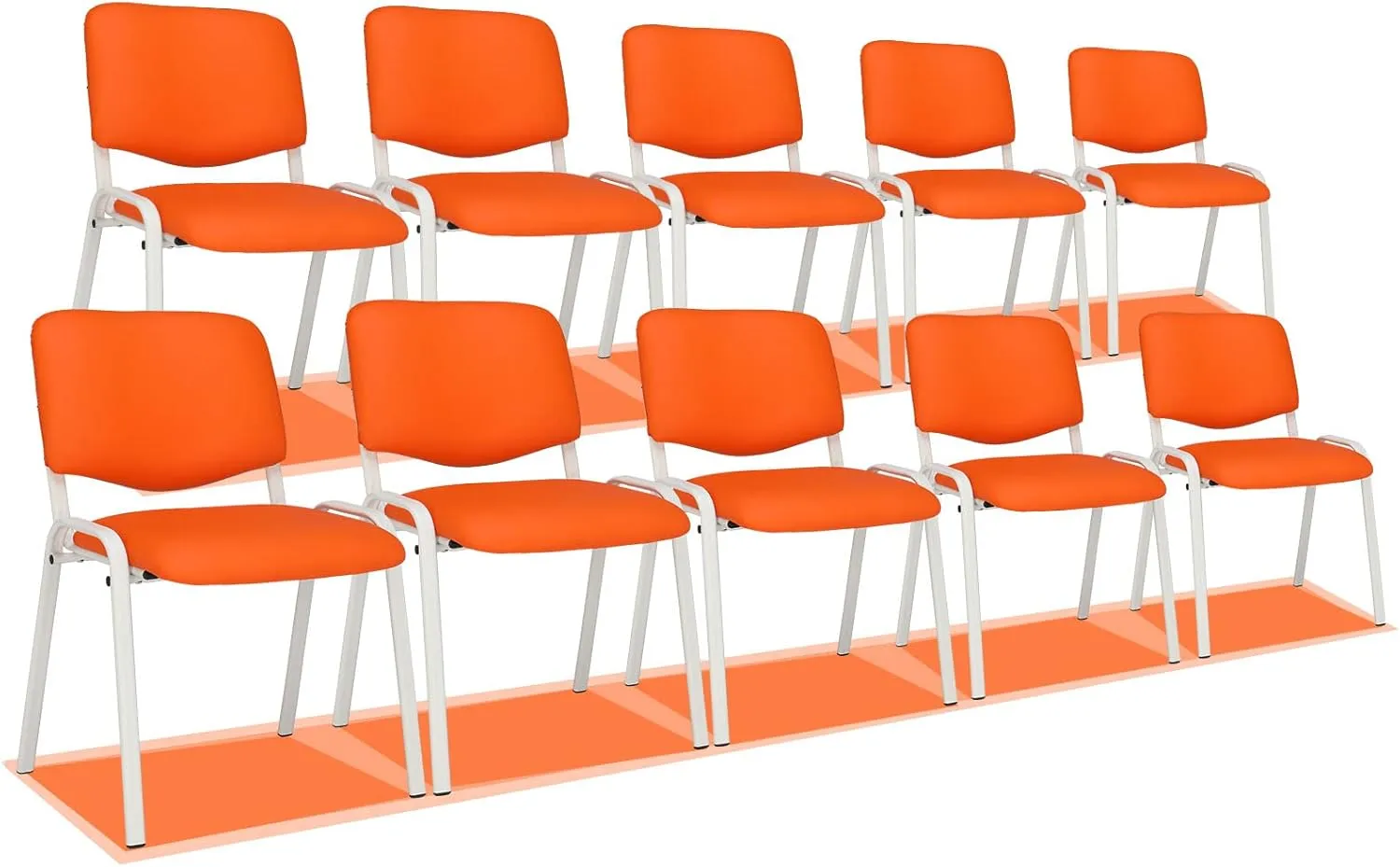 VINGLI Orange 10-Pack PU Stackable Chairs Set for Waiting Room, Church, Conference, Office Guest & Reception, Meeting, Lobby - Simple & Space-Saving