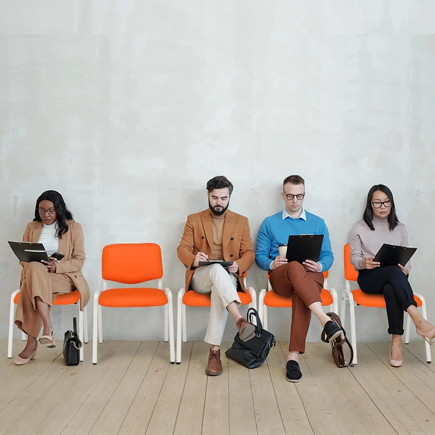 VINGLI Orange 10-Pack PU Stackable Chairs Set for Waiting Room, Church, Conference, Office Guest & Reception, Meeting, Lobby - Simple & Space-Saving