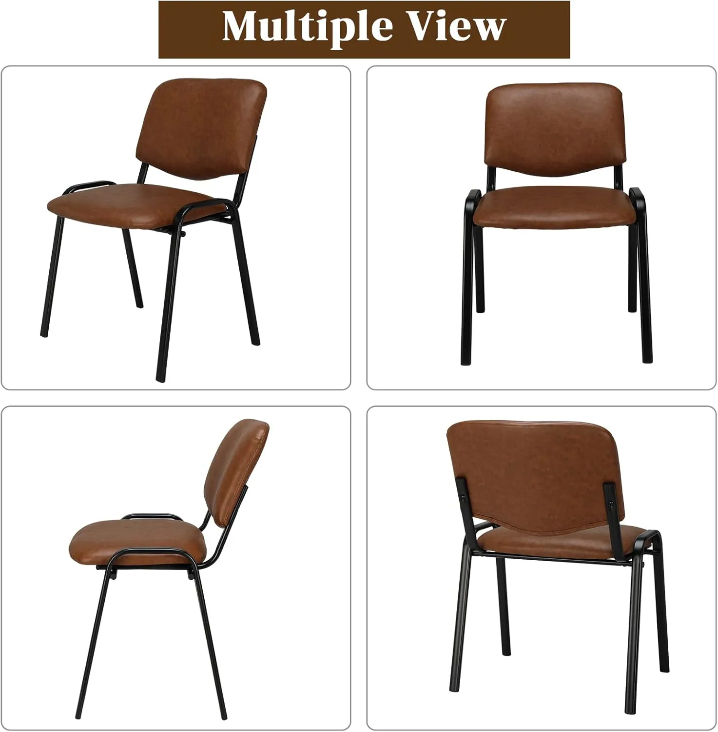 VINGLI Rustic Waiting Room Chairs: 10-pack PU Stackable Church & Office Chairs for Conference Room, Reception, & Lobby