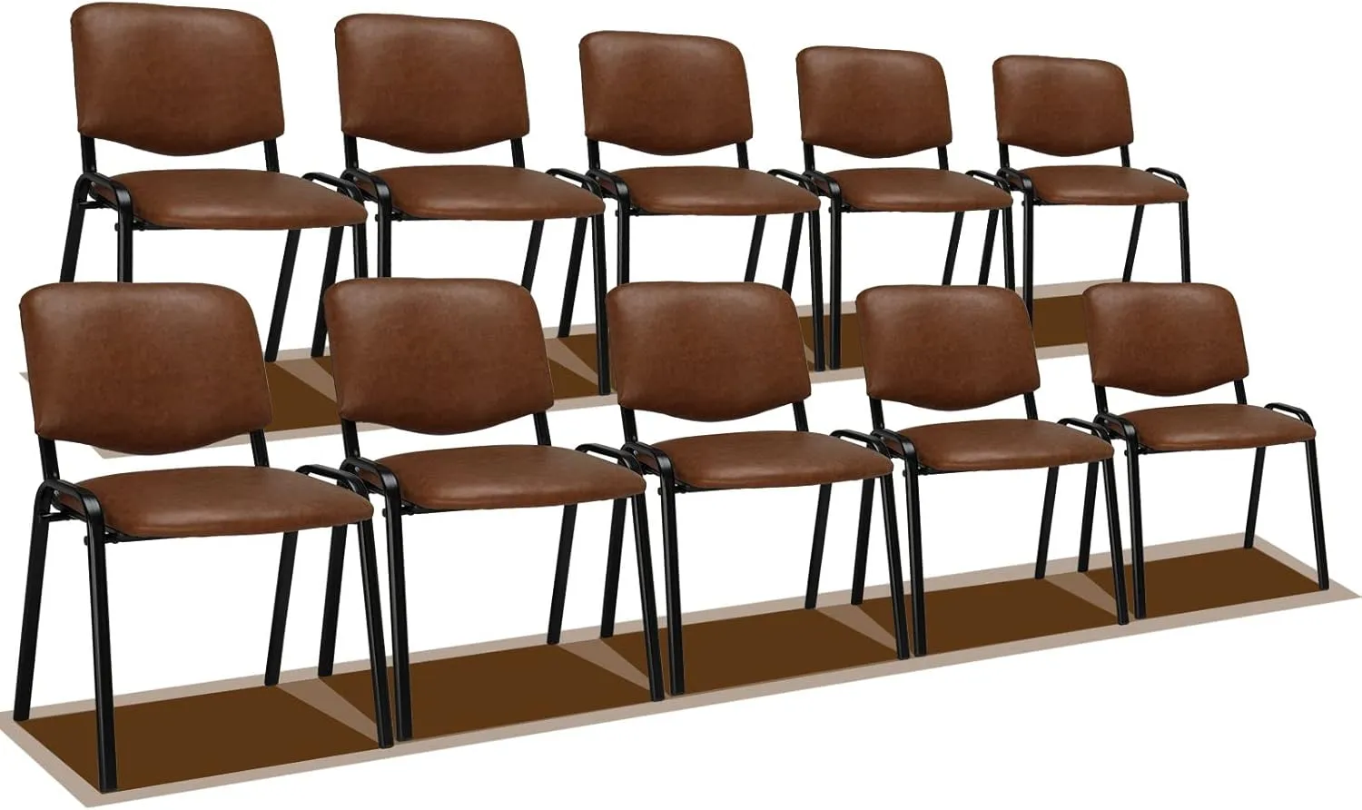 VINGLI Rustic Waiting Room Chairs: 10-pack PU Stackable Church & Office Chairs for Conference Room, Reception, & Lobby