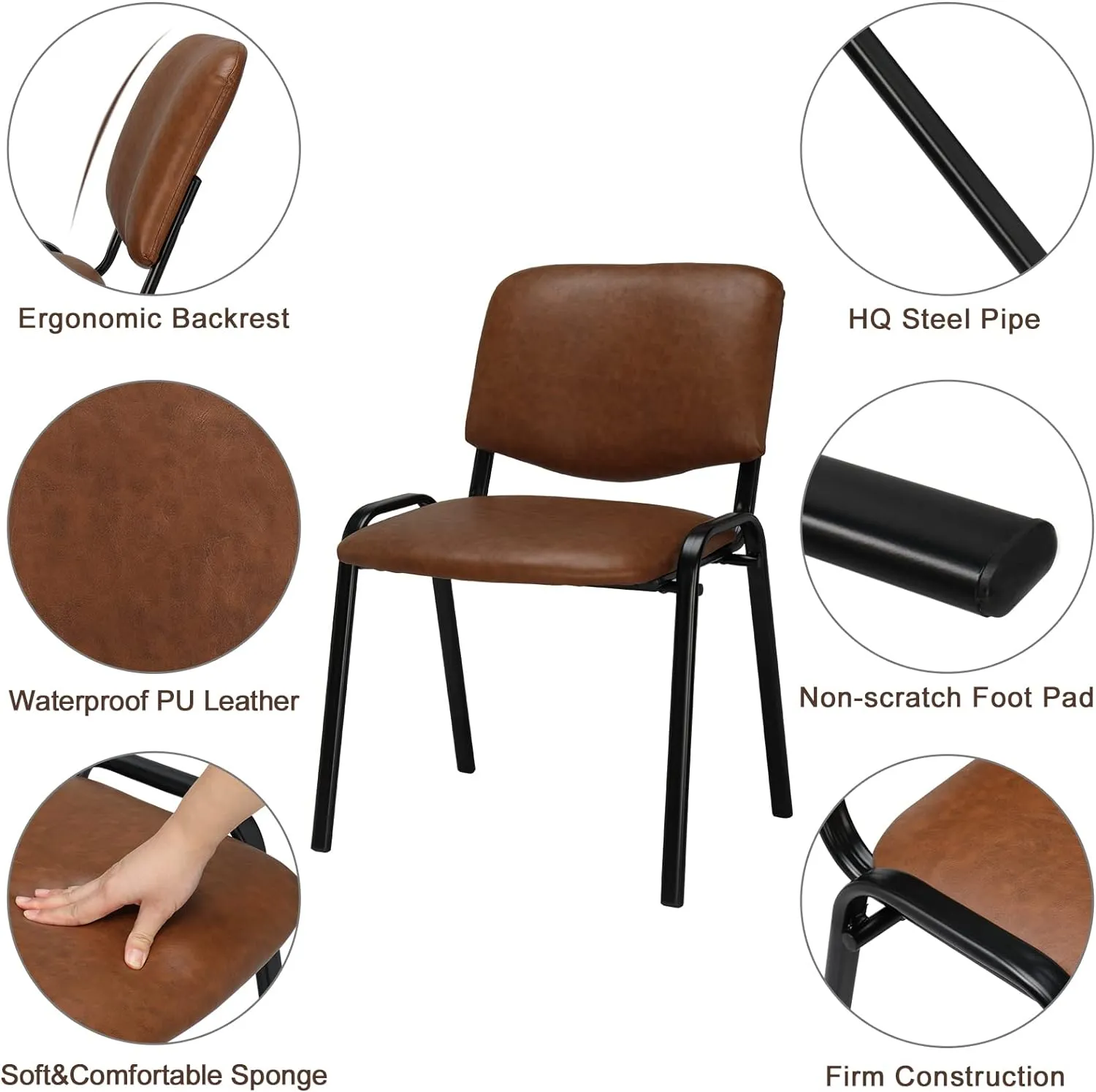VINGLI Rustic Waiting Room Chairs: 10-pack PU Stackable Church & Office Chairs for Conference Room, Reception, & Lobby