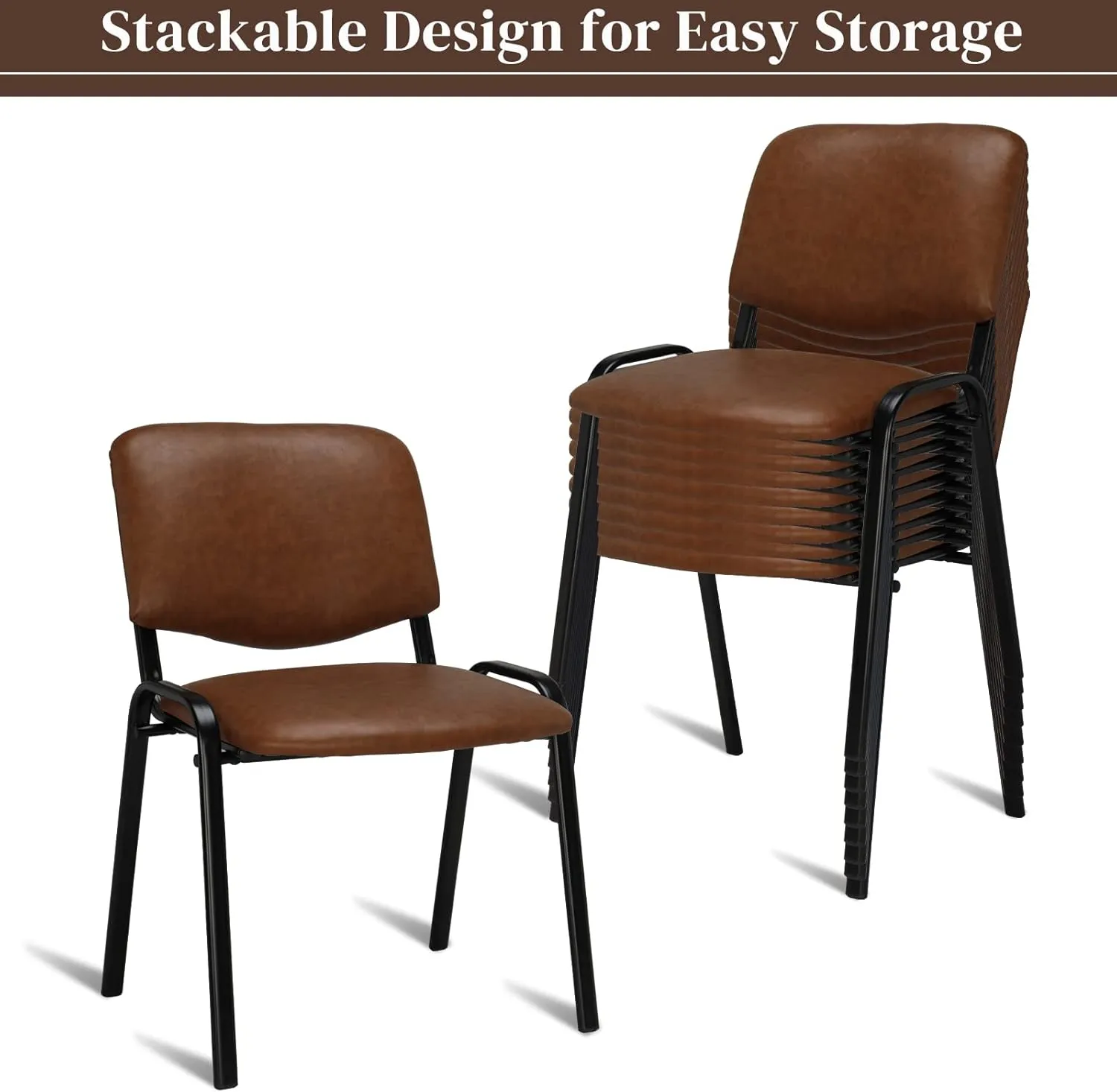 VINGLI Rustic Waiting Room Chairs: 10-pack PU Stackable Church & Office Chairs for Conference Room, Reception, & Lobby
