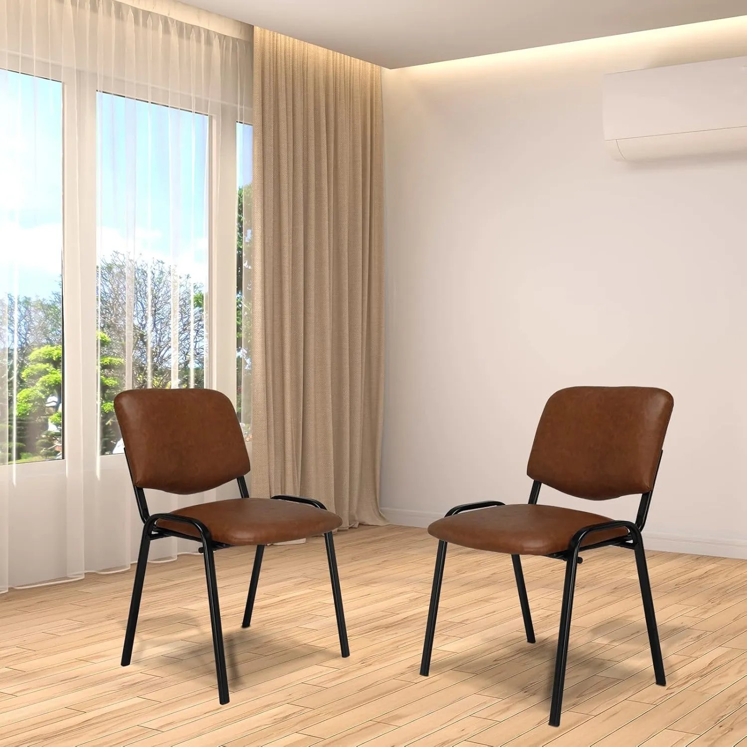 VINGLI Rustic Waiting Room Chairs: 10-pack PU Stackable Church & Office Chairs for Conference Room, Reception, & Lobby