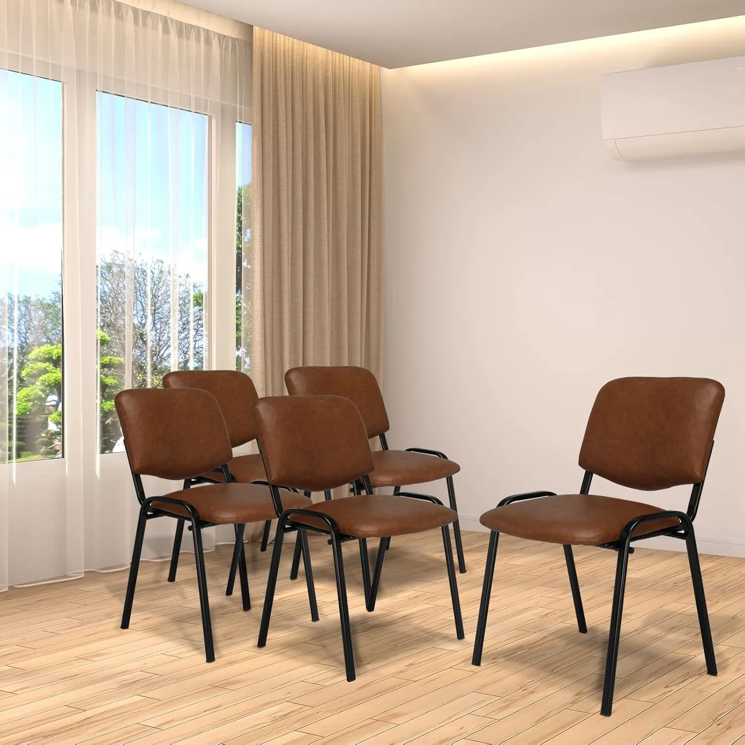 VINGLI Rustic Waiting Room Chairs: 10-pack PU Stackable Church & Office Chairs for Conference Room, Reception, & Lobby