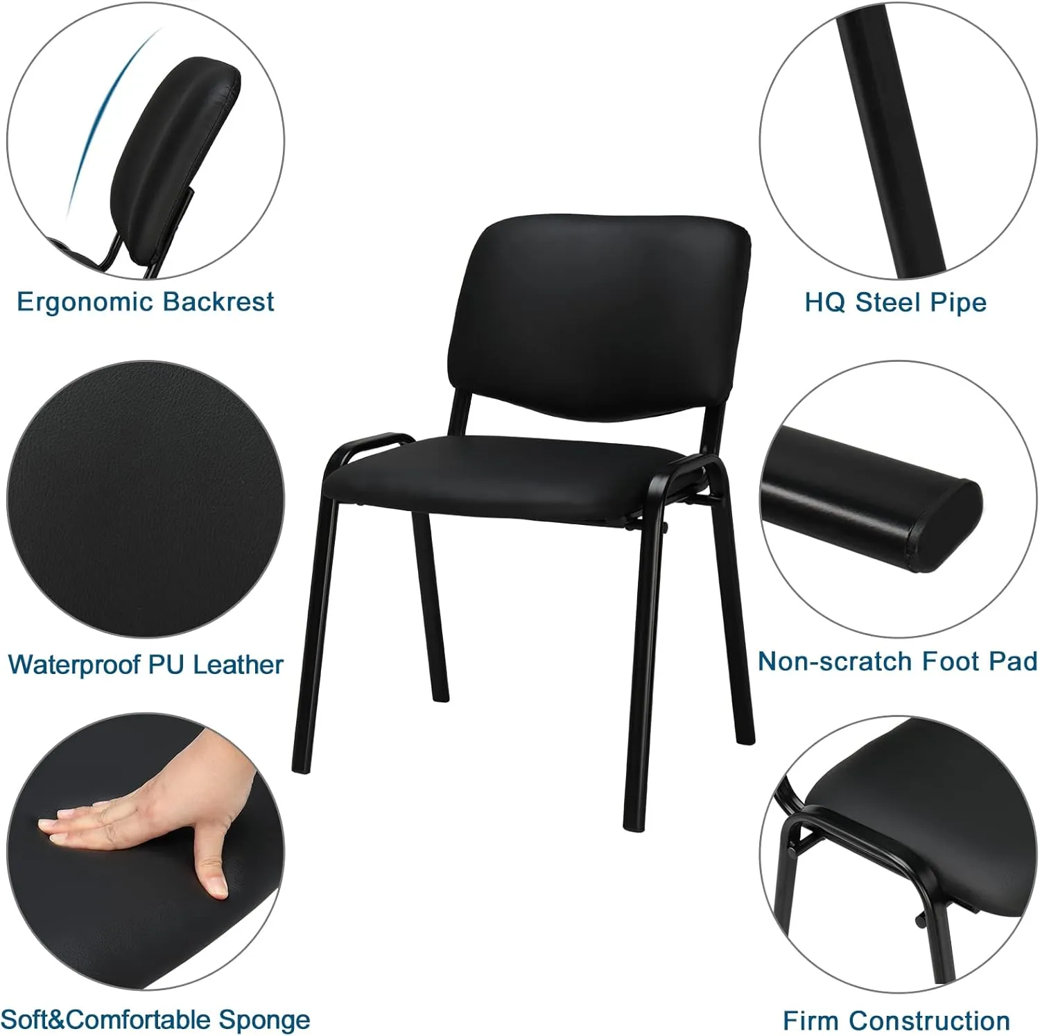 VINGLI Waiting Room Chairs, 10-Pack PU Church Chairs Conference Stackable Set, Office Guest & Reception Stacking for Meeting Room, Lobby, Simple&Space-Saving, Pu-black