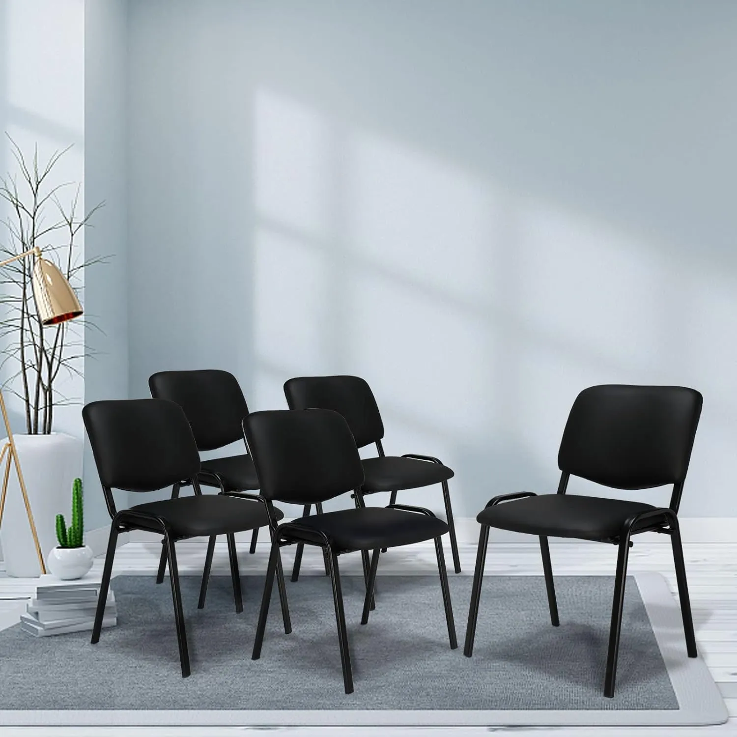 VINGLI Waiting Room Chairs, 10-Pack PU Church Chairs Conference Stackable Set, Office Guest & Reception Stacking for Meeting Room, Lobby, Simple&Space-Saving, Pu-black
