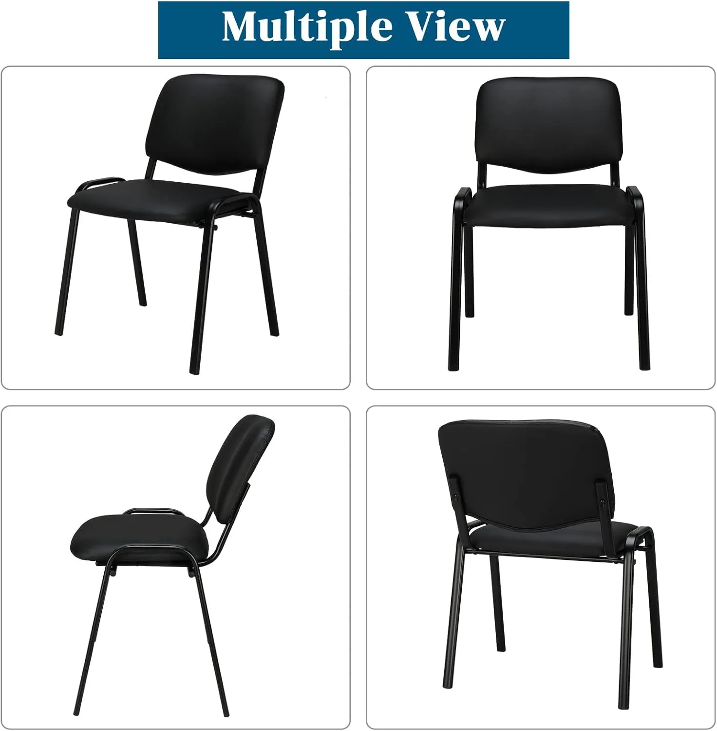 VINGLI Waiting Room Chairs, 10-Pack PU Church Chairs Conference Stackable Set, Office Guest & Reception Stacking for Meeting Room, Lobby, Simple&Space-Saving, Pu-black