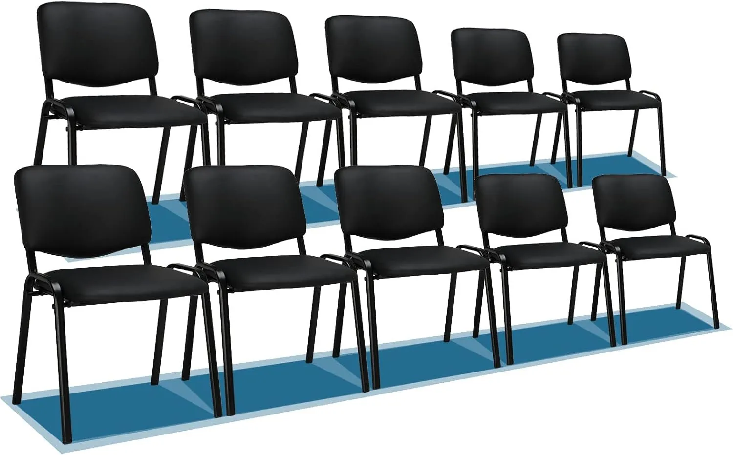VINGLI Waiting Room Chairs, 10-Pack PU Church Chairs Conference Stackable Set, Office Guest & Reception Stacking for Meeting Room, Lobby, Simple&Space-Saving, Pu-black