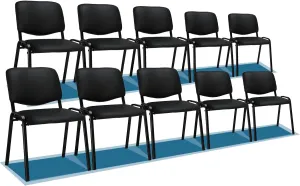 VINGLI Waiting Room Chairs, 10-Pack PU Church Chairs Conference Stackable Set, Office Guest & Reception Stacking for Meeting Room, Lobby, Simple&Space-Saving, Pu-black