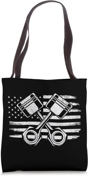 Vintage American Flag Piston Funny Muscle Car Mechanic Men Tote Bag