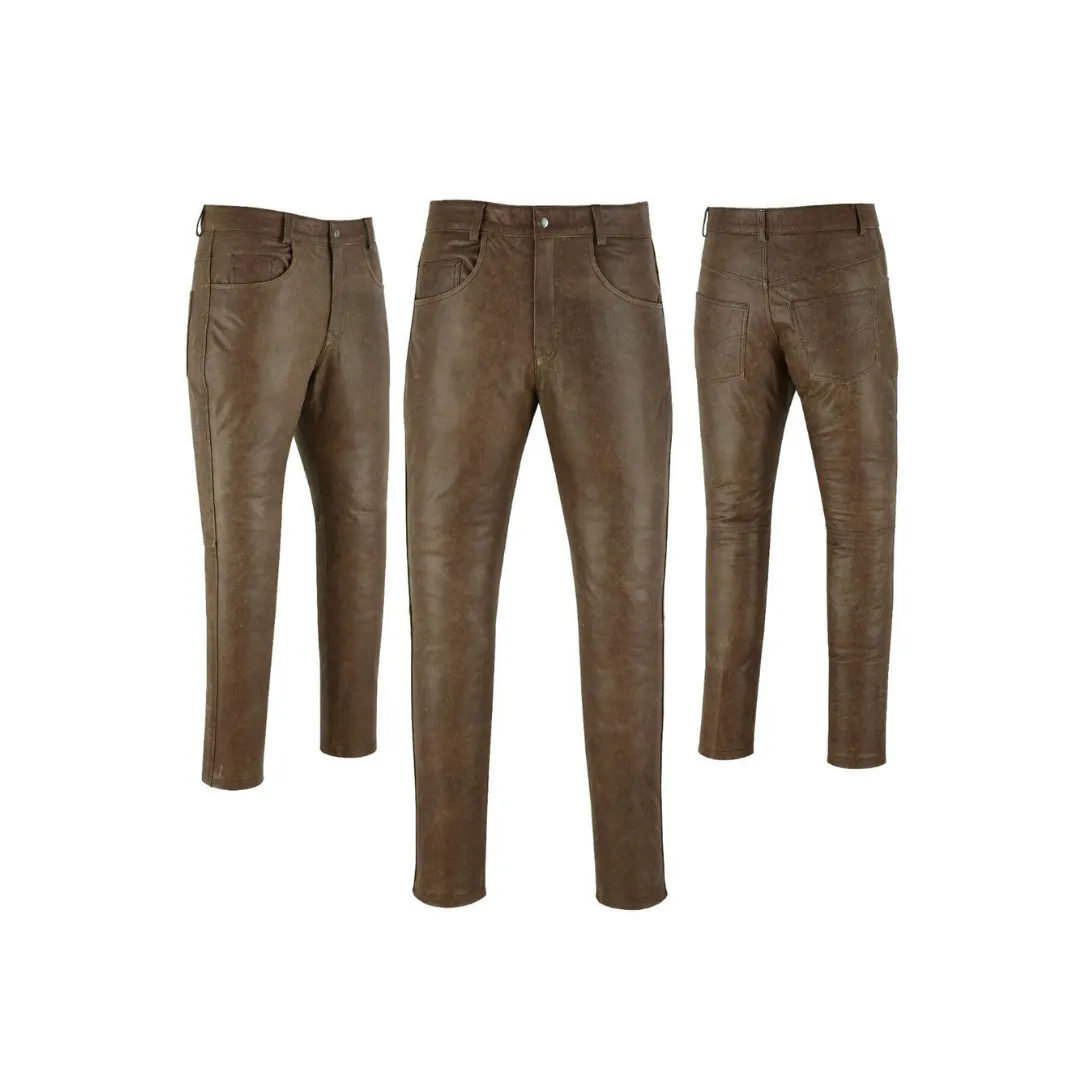 Vintage Distressed Brown Leather Trousers