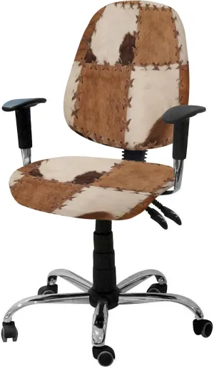 Vintage Leather Office Chair Covers 2 Piece, Abstract Cowhide Plaid Stretch Computer Chair Cover Universal Rotating Desk Chair Covers Washable Chair Seat Cover Back Chair Slipcover Protector