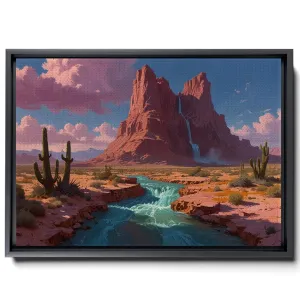 Vintage Midcentury Modern Retro Pink Landscape Painting, Nature Art, Desert Watercolor Print, Arizona SunPainting, Desertscape Art Print, Mountain Wall Art, Modern Art, Print