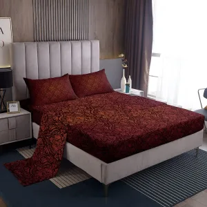 Vintage Red Gold Ombre Floral Bed Sheets Boho Paisley Damask Bedding Set Full Victorian Baroque Gothic Sheet Set for Adults Men Women Bohemian Exotic Fitted Sheet   Flat Sheet   2 Pillow Cases