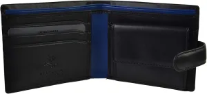 Visconti Gents Mens Bifold Soft Real Leather Wallet for Cards, Notes, Coins - Vincent PM100, Black/Blue, One Size, Bi Fold