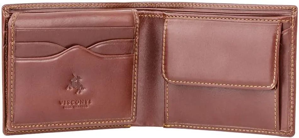 Visconti Mens Classic Leather Wallet / ID Holder Case / Slim Bifold Passcase (Brown) Monza 4