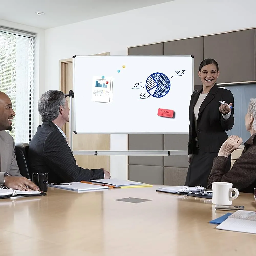 VIZ-PRO Double-Sided Magnetic Mobile Whiteboard, 48 x 36 Inches, Aluminium Frame and Stand