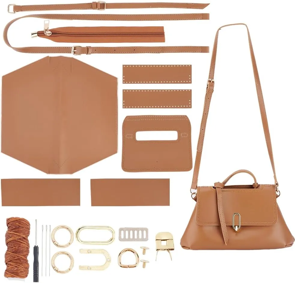 WADORN DIY PU Leather Bag Sewing Kit, Handmade Shoulder Bag Making Kit Women Handbag Purse Making All Materials Hand Sewing Crossbody Bag Making Accessories Sewing Craft Project, 10x7x3.5 Inch, Brown