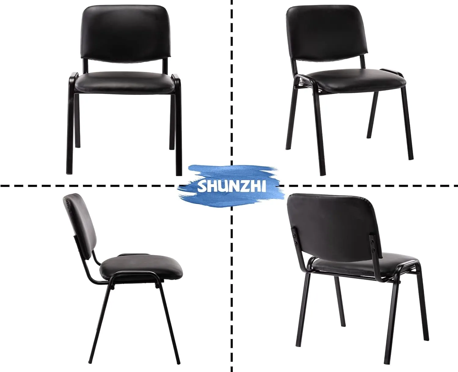 Waiting Room Chairs Set of 10 Stackable Conference Room Chairs Pu Leather Office Guest Chairs Side Reception Chairs for Breakroom/Lobby/Events/Church/School/Hall/Hotel,Black,10PCS