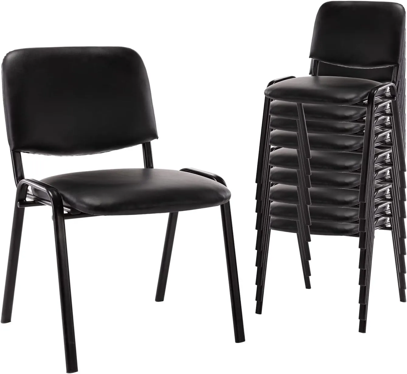 Waiting Room Chairs Set of 10 Stackable Conference Room Chairs Pu Leather Office Guest Chairs Side Reception Chairs for Breakroom/Lobby/Events/Church/School/Hall/Hotel,Black,10PCS