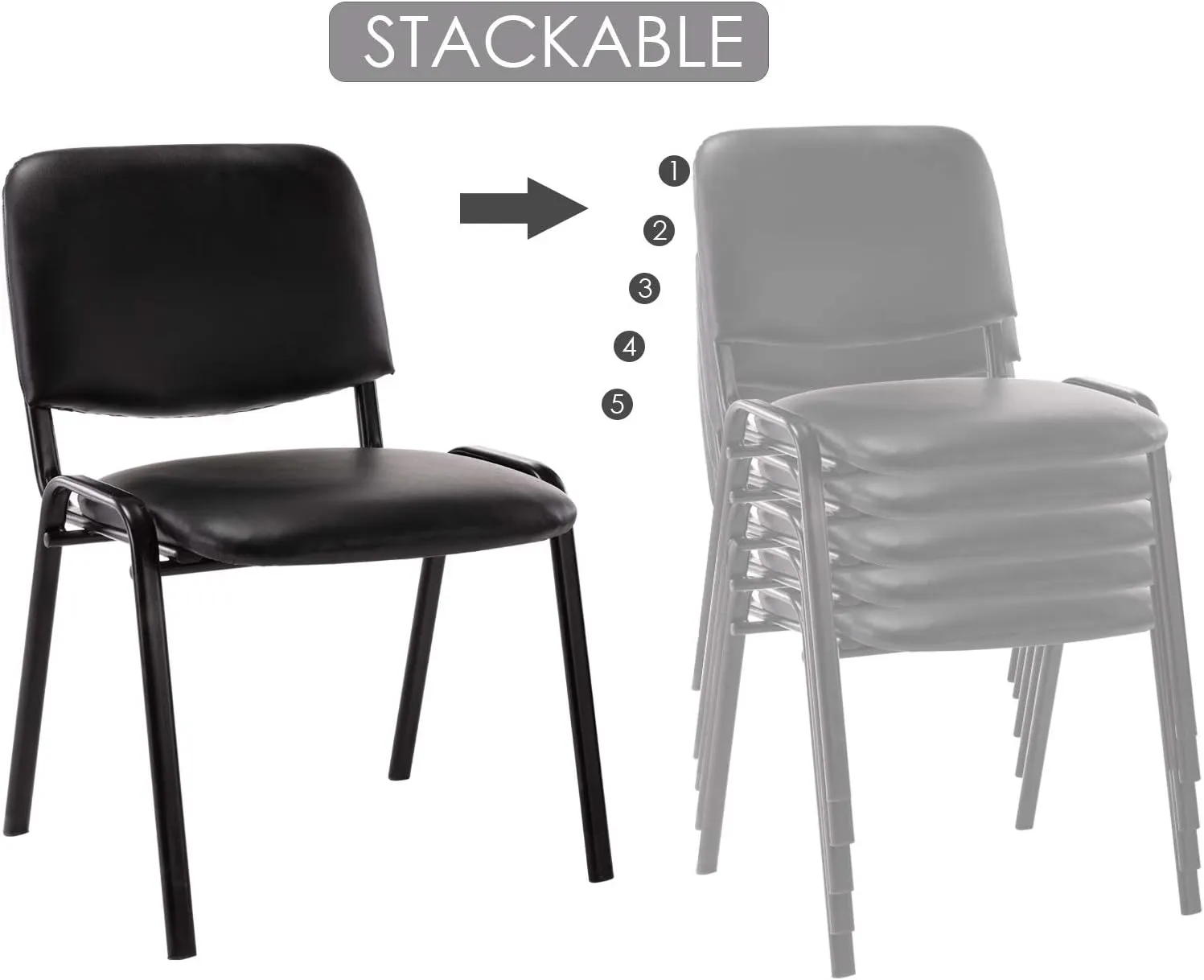 Waiting Room Chairs Set of 10 Stackable Conference Room Chairs Pu Leather Office Guest Chairs Side Reception Chairs for Breakroom/Lobby/Events/Church/School/Hall/Hotel,Black,10PCS