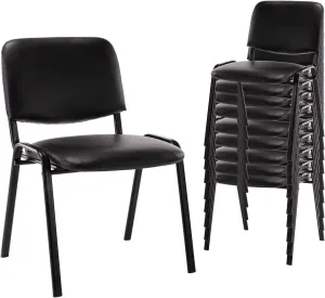 Waiting Room Chairs Set of 10 Stackable Conference Room Chairs Pu Leather Office Guest Chairs Side Reception Chairs for Breakroom/Lobby/Events/Church/School/Hall/Hotel,Black,10PCS