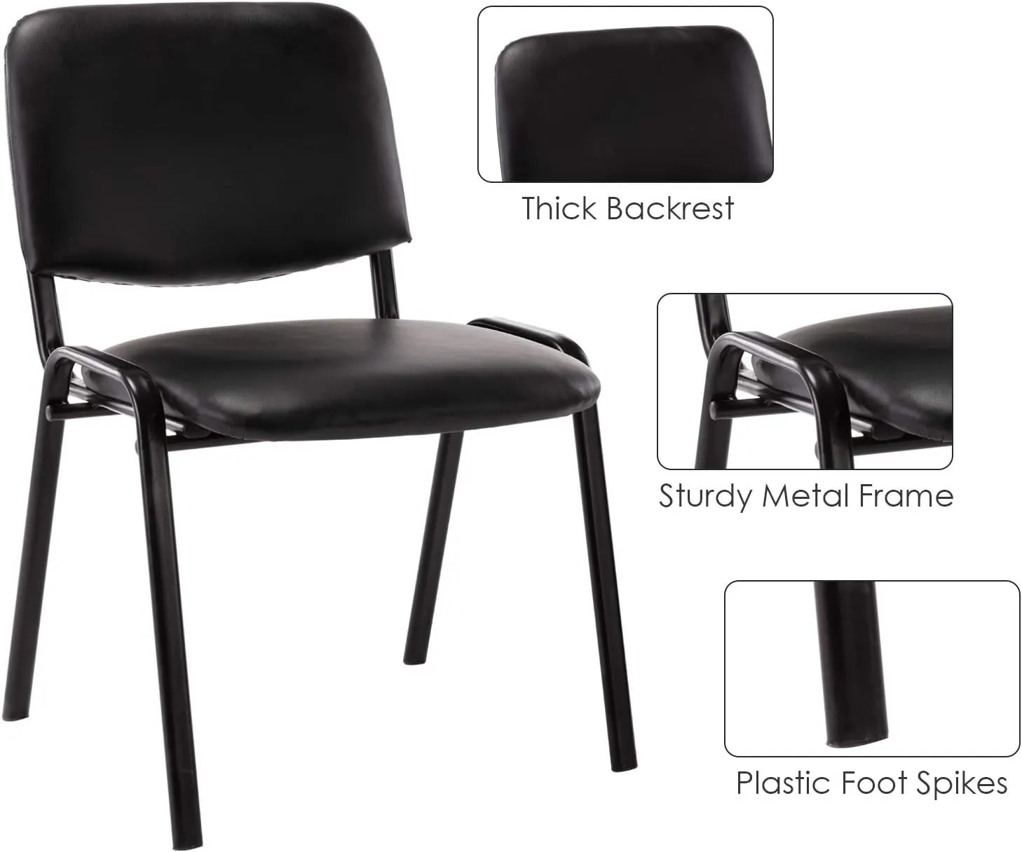 Waiting Room Chairs Set of 10 Stackable Conference Room Chairs Pu Leather Office Guest Chairs Side Reception Chairs for Breakroom/Lobby/Events/Church/School/Hall/Hotel,Black,10PCS
