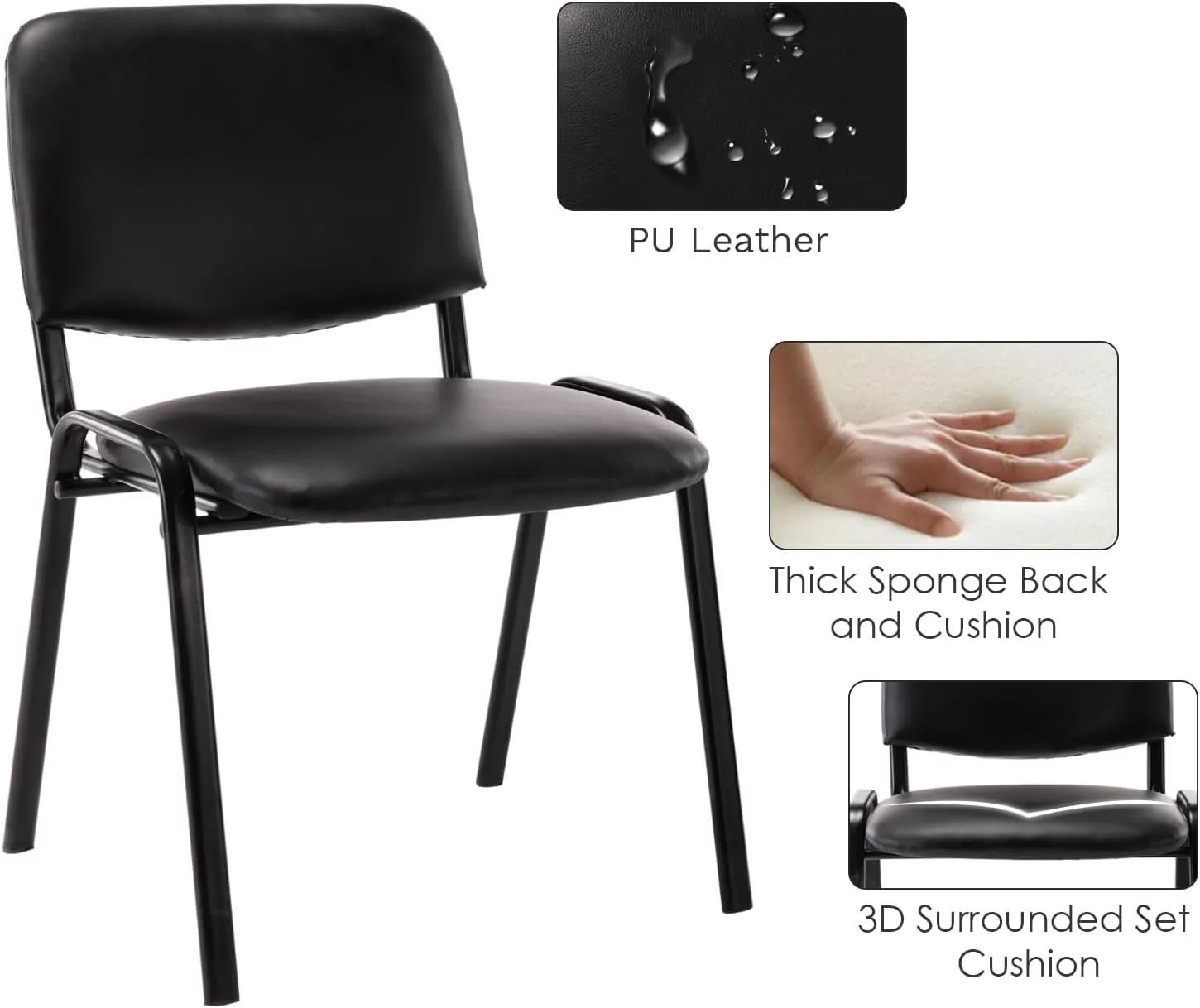Waiting Room Chairs Set of 10 Stackable Conference Room Chairs Pu Leather Office Guest Chairs Side Reception Chairs for Breakroom/Lobby/Events/Church/School/Hall/Hotel,Black,10PCS