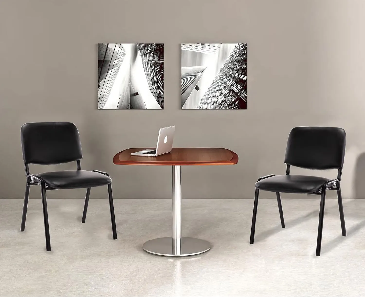 Waiting Room Chairs Set of 10 Stackable Conference Room Chairs Pu Leather Office Guest Chairs Side Reception Chairs for Breakroom/Lobby/Events/Church/School/Hall/Hotel,Black,10PCS