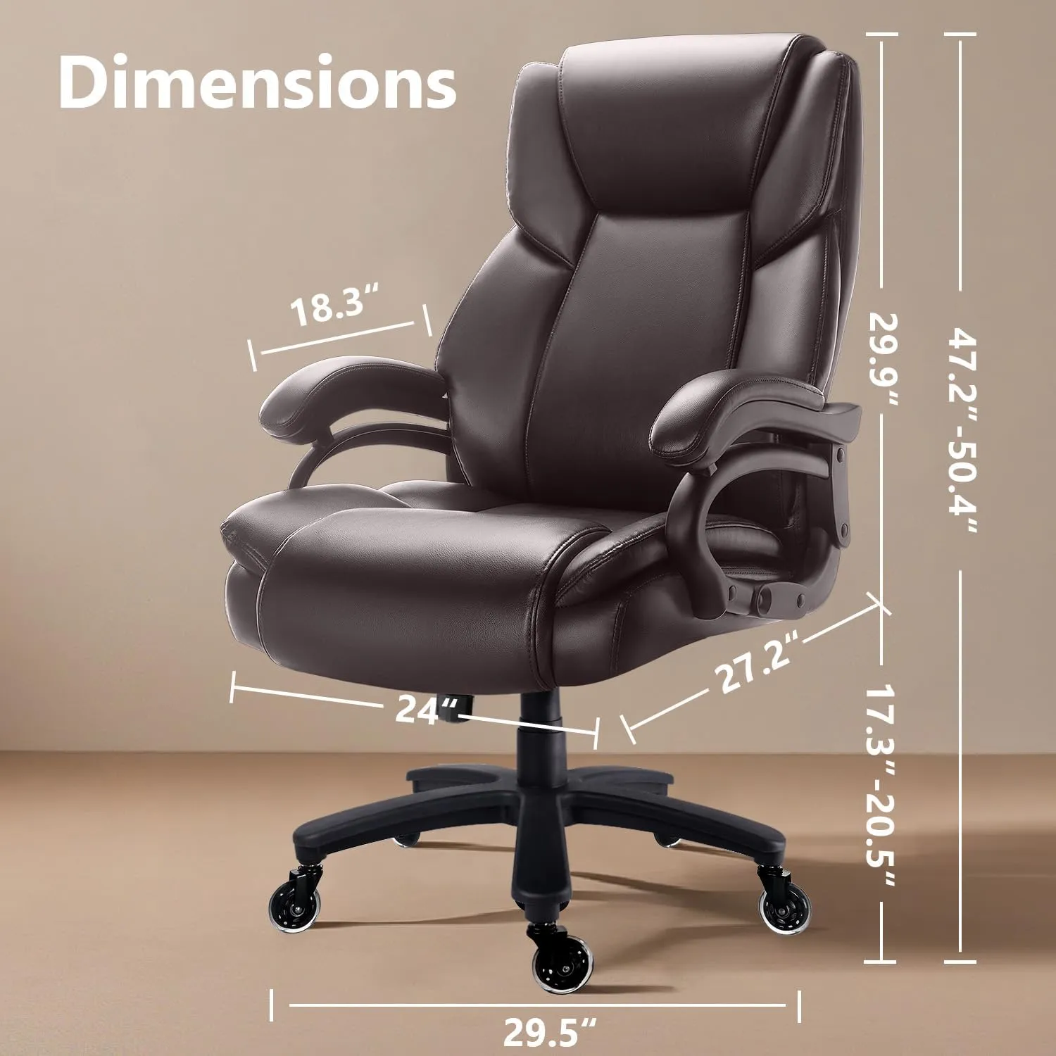 Waleaf 500lbs Big and Tall Office Chair, Heavy Duty Chair for Heavy People, Adjustable Ergonomic Lumbar Support Executive Chair, Large High Back and Quiet Rubber Wheels
