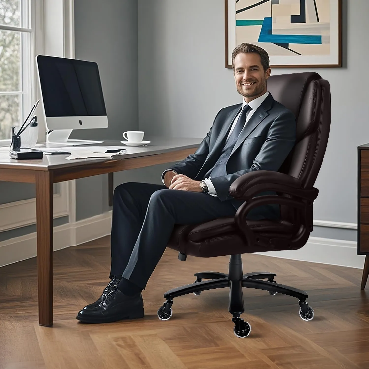 Waleaf 500lbs Big and Tall Office Chair, Heavy Duty Chair for Heavy People, Adjustable Ergonomic Lumbar Support Executive Chair, Large High Back and Quiet Rubber Wheels