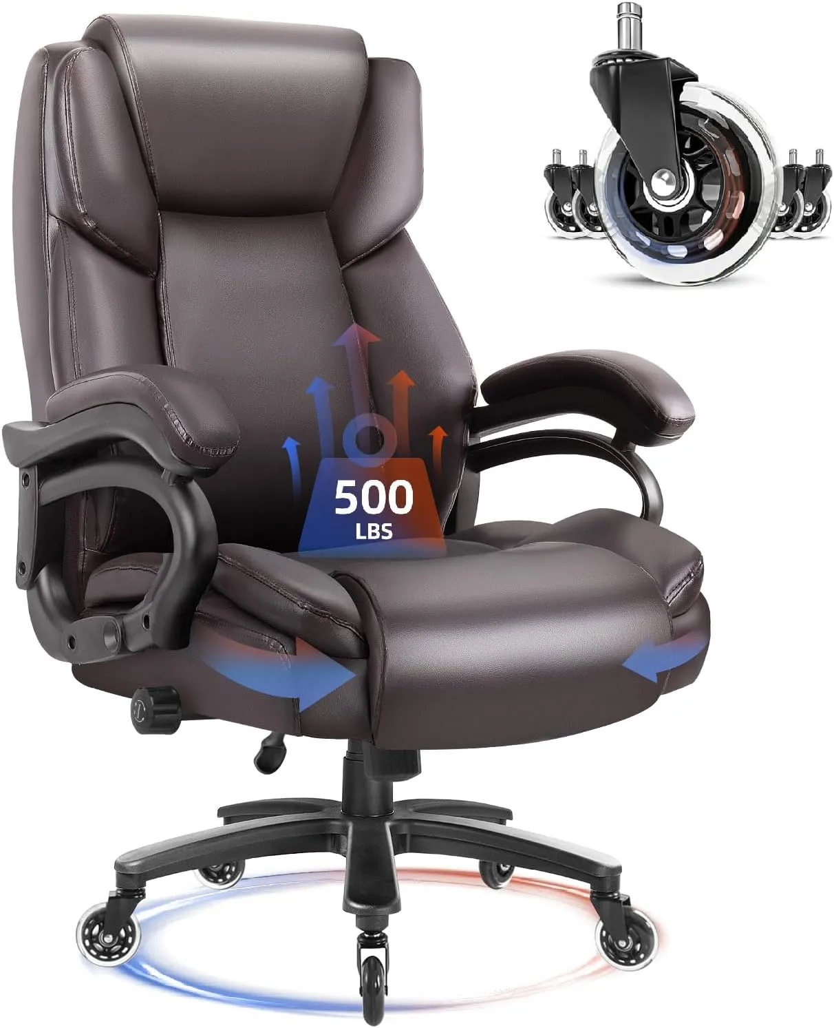 Waleaf 500lbs Big and Tall Office Chair, Heavy Duty Chair for Heavy People, Adjustable Ergonomic Lumbar Support Executive Chair, Large High Back and Quiet Rubber Wheels