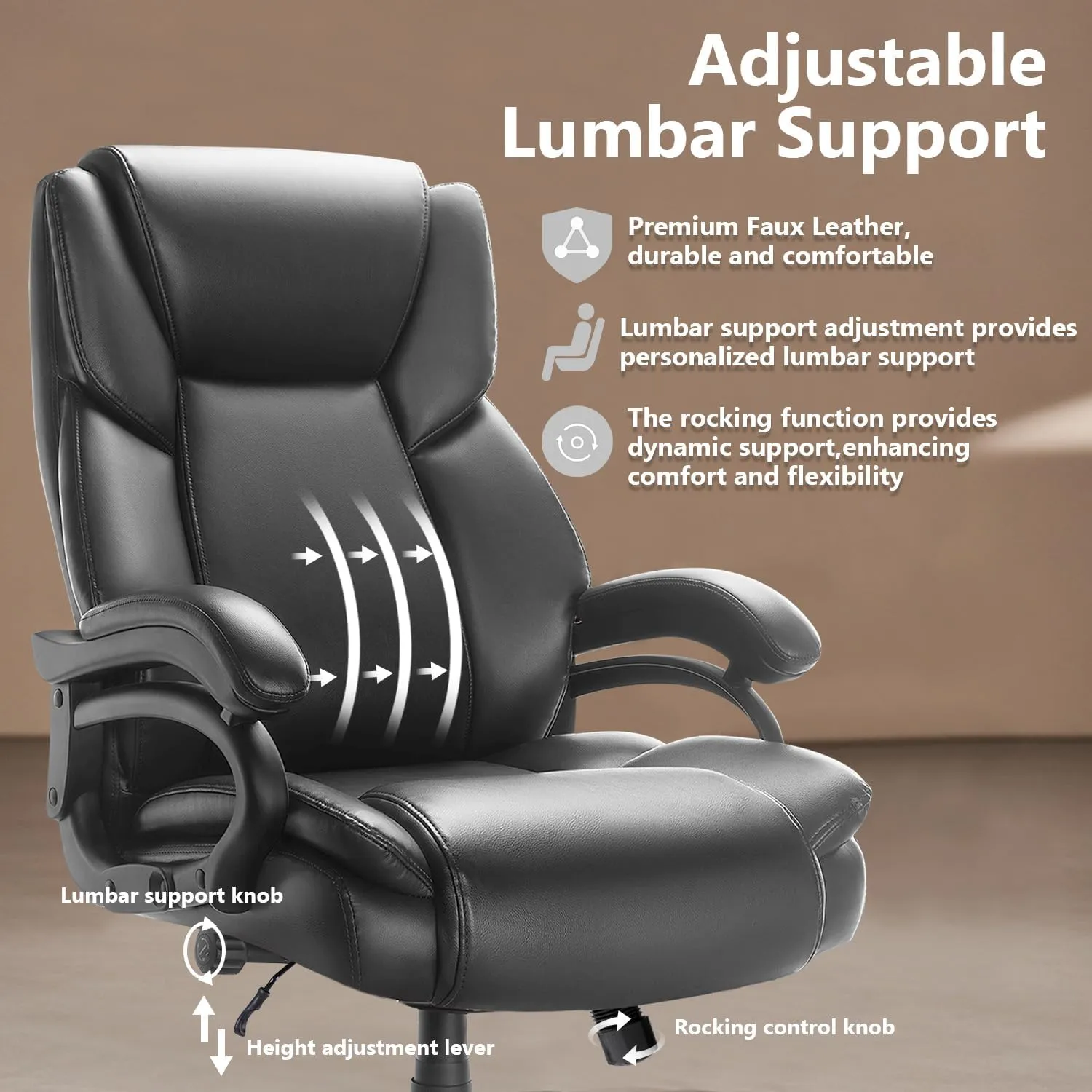 Waleaf Big & Tall Executive Office Chair - 500lbs, Adjustable Lumbar Support, Ergonomic Heavy Duty Chair for Heavy People (Gray)