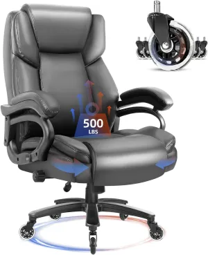 Waleaf Big & Tall Executive Office Chair - 500lbs, Adjustable Lumbar Support, Ergonomic Heavy Duty Chair for Heavy People (Gray)