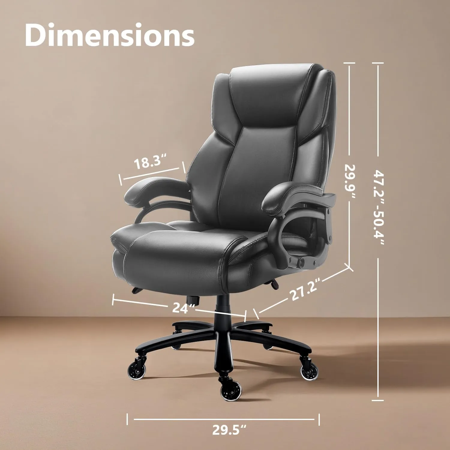 Waleaf Big & Tall Executive Office Chair - 500lbs, Adjustable Lumbar Support, Ergonomic Heavy Duty Chair for Heavy People (Gray)