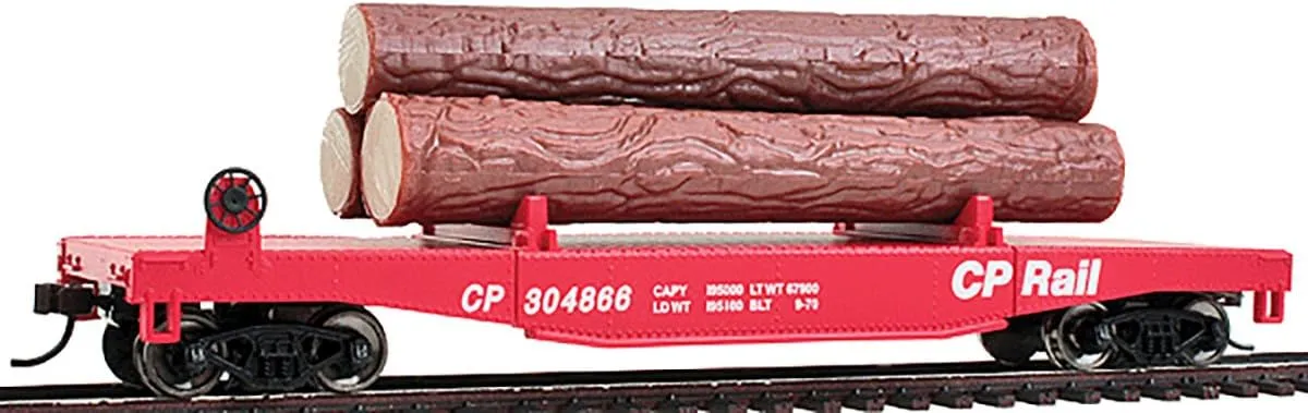 Walthers Trainline(R) Log Dump Car with 3 Logs - Ready to Run Canadian Pacific #304866 (Red, CP Rail Lettering) (931-1771)
