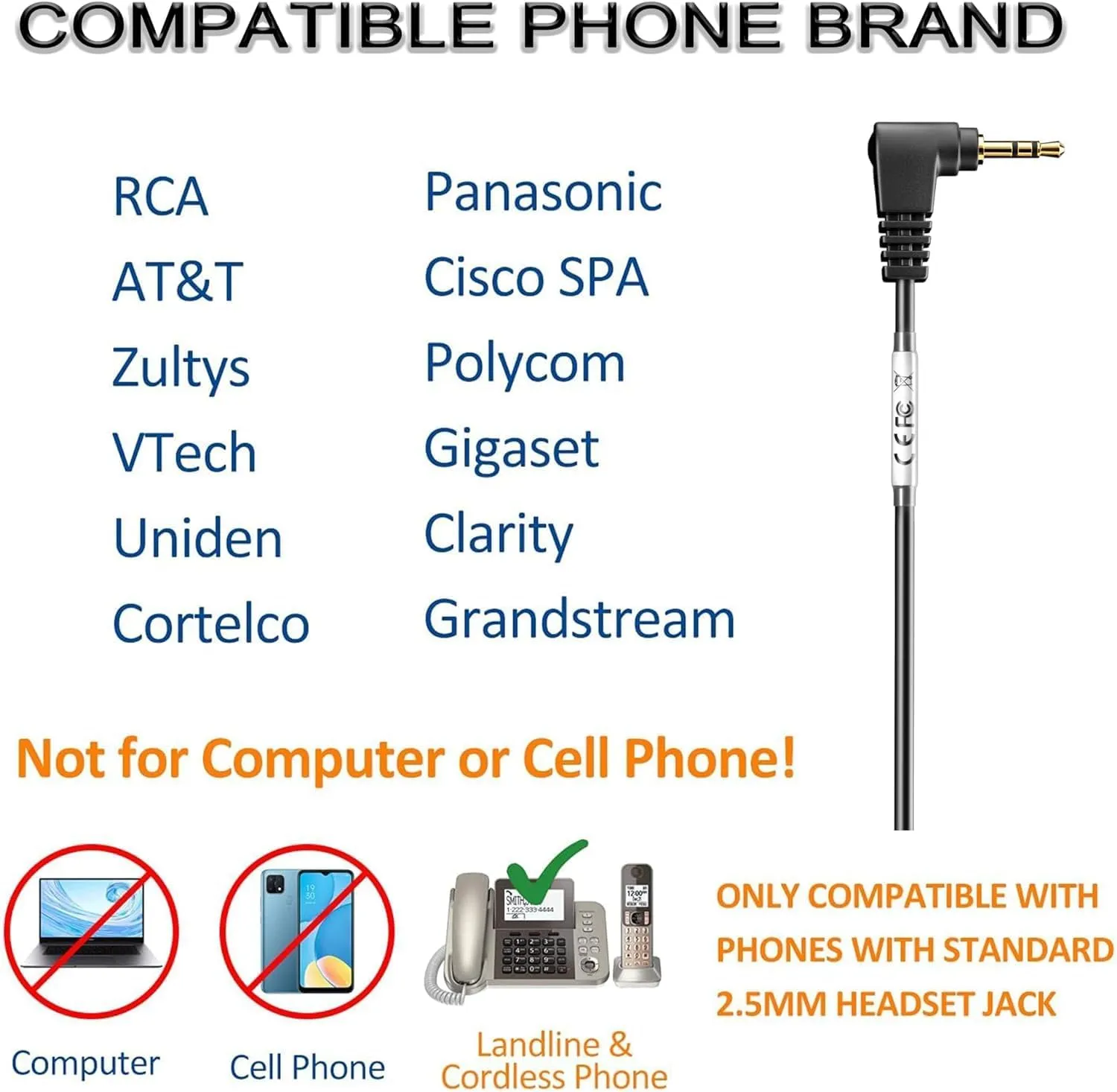 Wantek Phone Headset with Microphone Noise Cancelling,Telephone Headset 2.5mm Jack Compatible with Panasonic AT&T Uniden Cisco Linksys Grandstream Vtech Polycom Cordless Office Phones