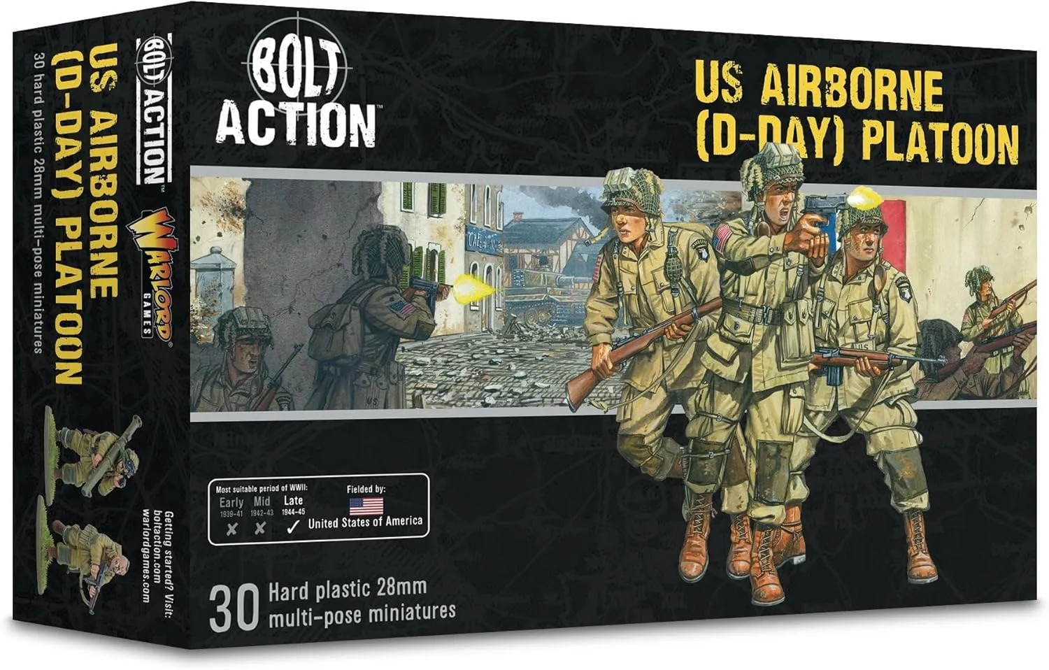 Wargames Delivered US Airborne D-Day Platoon, 30 Detailed 28mm WWII Miniatures, Customizable Paratroopers with M1 Garand, Thompson, Bazooka for Bolt Action Unpainted & Unassembled Wargaming Kit