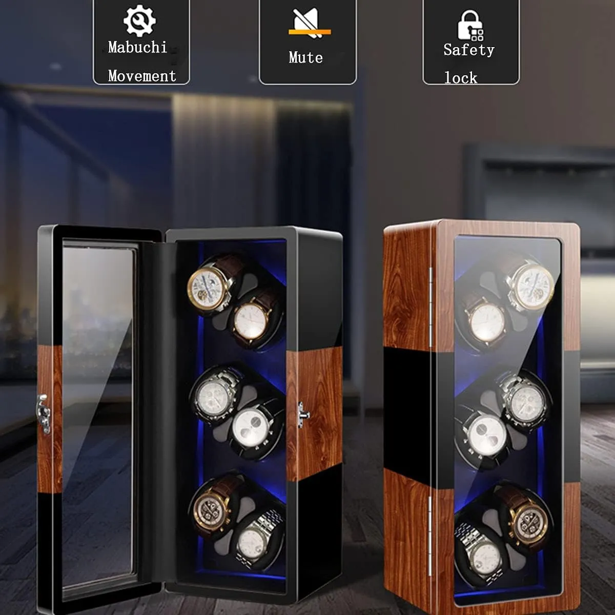 Watch Boxes Automatic Watch Rollers with LED Backlight & Tempered Mirror Glass Door with Access Switch (a 8 epitoper)