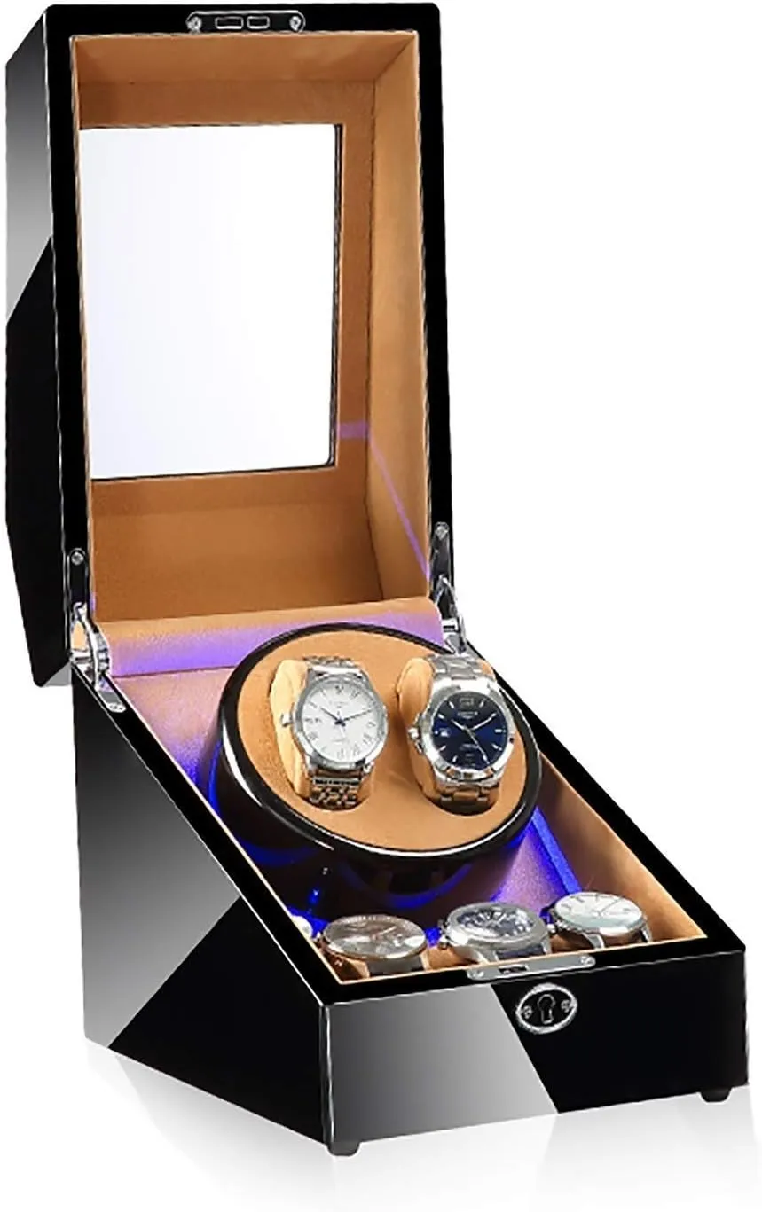 Watch Stand watch winders for automatic watches - 3 2 Mechanical Watch Shaker LED Automatic Winding Box Household Mute Anti-magnetic Electric Motor Box Watch Storage Display Box Open Lid Sto