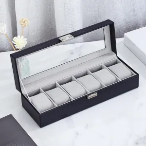 Watch storage box, transparent glass cover, leather home display watch box