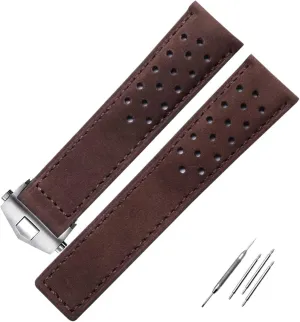 Watch Strap with Folding Buckle Genuine Leather Watchband for Tag Heuer Watch 20mm 22mm Gray Black Brown Cow Leathr Band (Color : 10mm Gold Clasp, Size : 20mm)