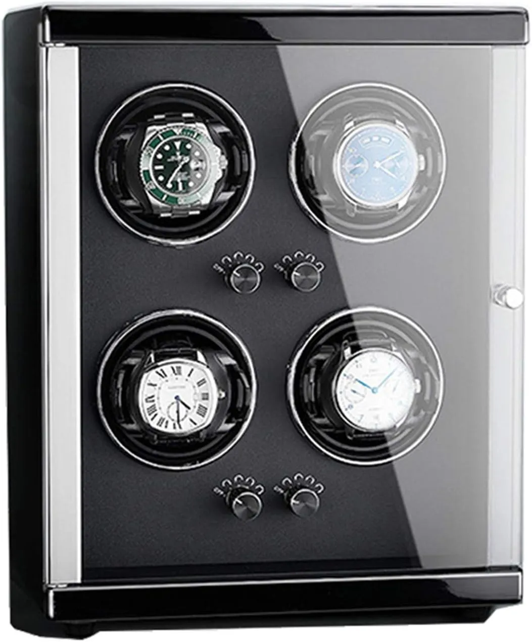Watch Winder for 4 Automatic Watches 5 Rotation Modes Wood Shell Piano Finish Silent Motor Fit for Universal Lady and Men's Watch Storage Box for Winding,Upgrade