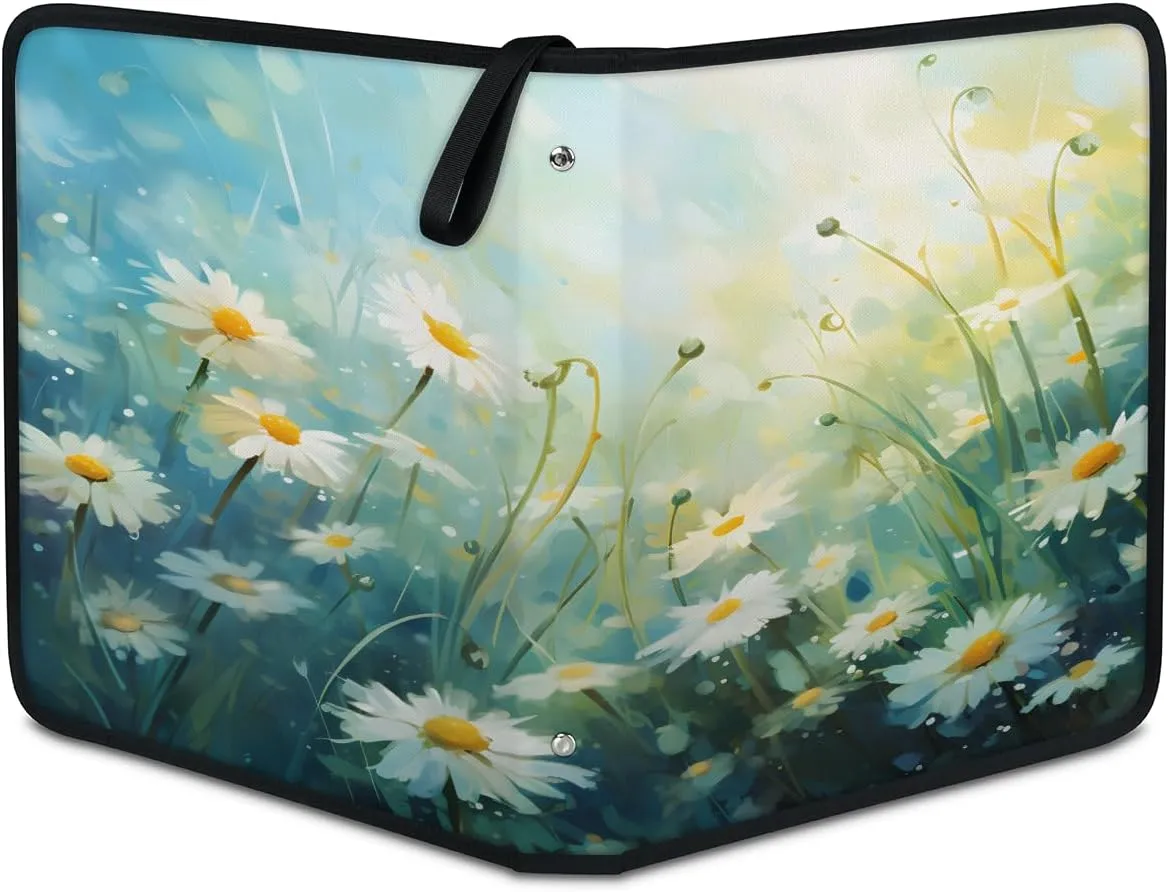Watercolor Daisies 3 Ring Trading Zipper Binder Strap, Trading Card Binder 4 Pocket, 400 Pockets Card Holder with 50 Removable Sleeves for Game Cards