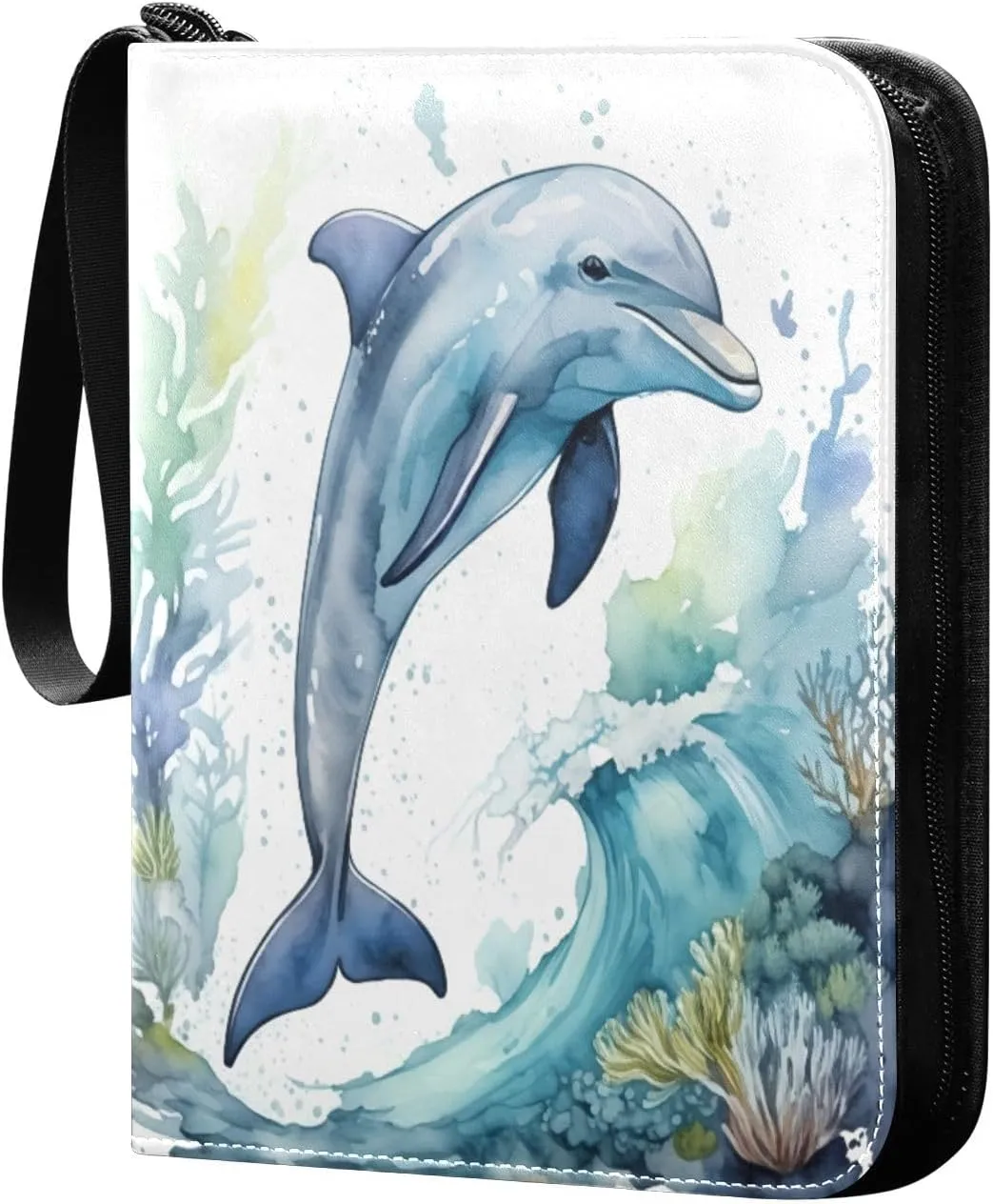 Watercolor Dolphin Card Binder 4 Pockets, 400 Pockets Trading Card Binder Removable Card Albums Card Holder for Games, Sports, Football, Baseball Cards