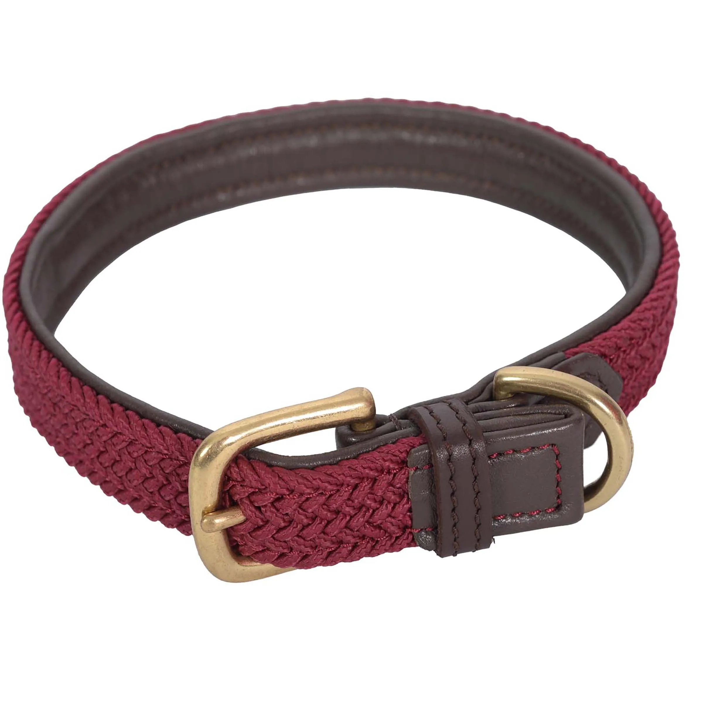 Weatherbeeta Leather Plaited Brown/Navy Dog Collar